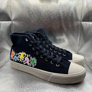 Size 11.5 Keith Haring by H&M Mens Navy White Hi Top Lace Up Sneaker Shoes